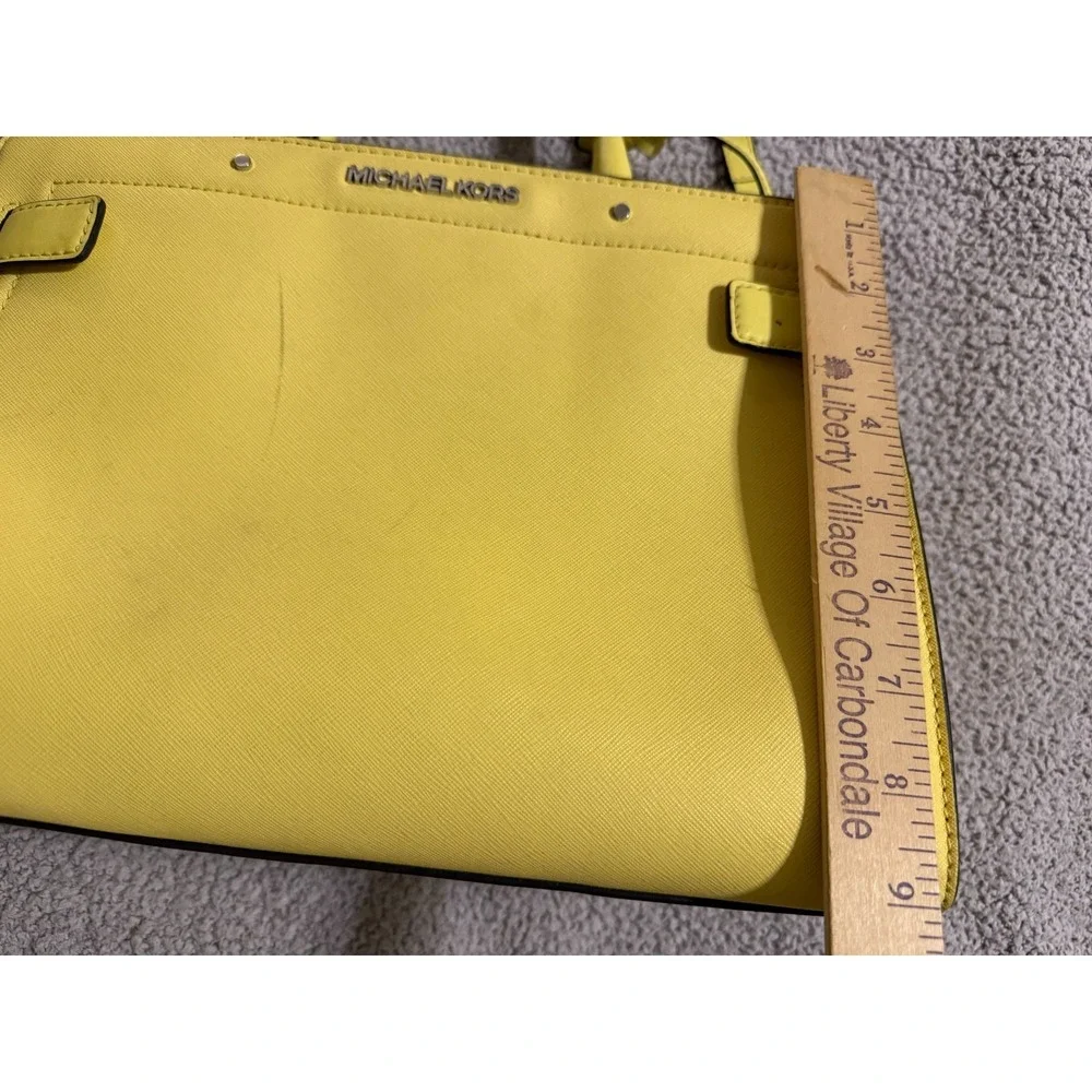 Michael Kors Leather Dillon Satchel Yellow Sunflower Purse Tote Crossbody Charm